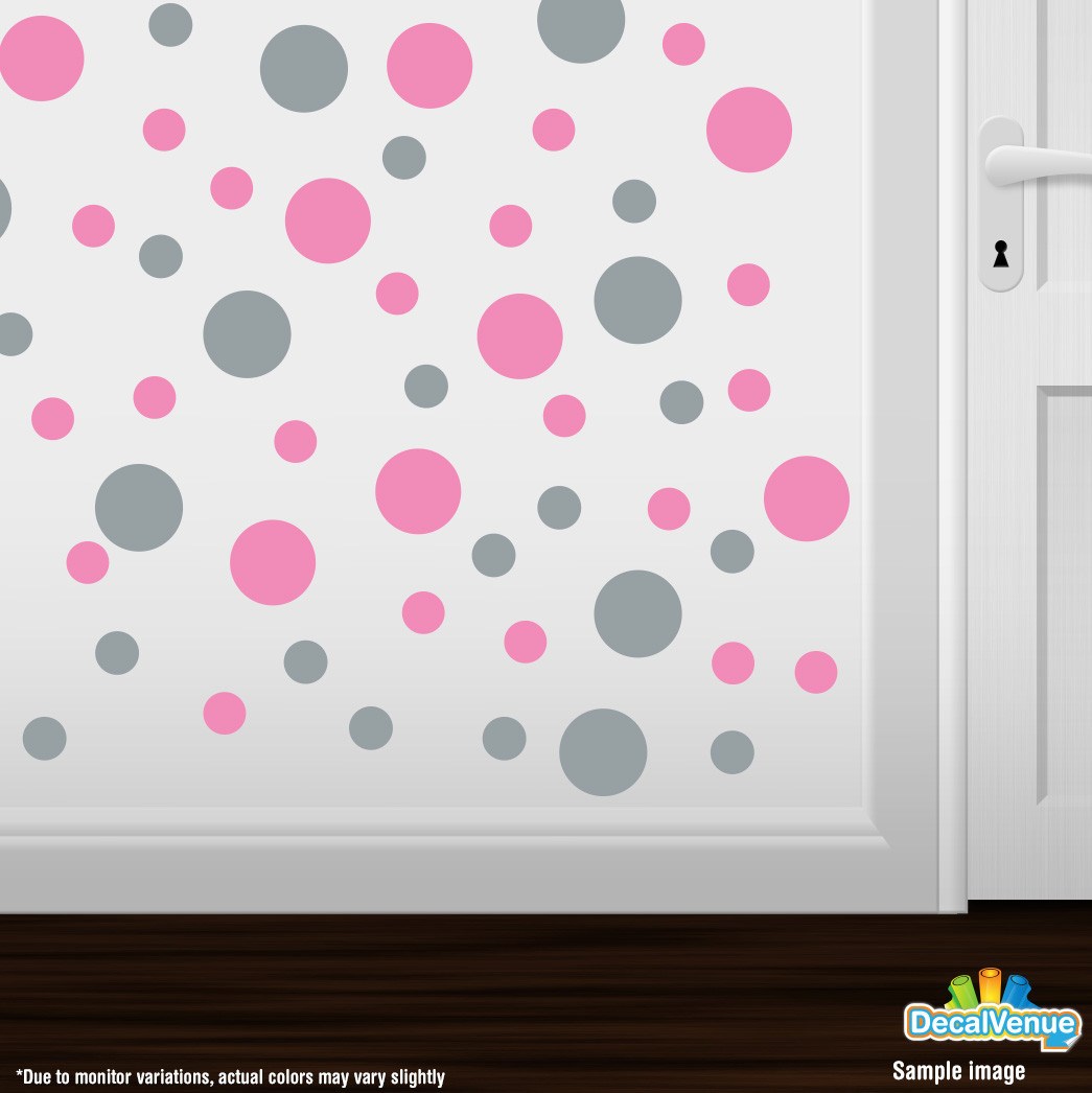 Pink / Metallic Silver Polka Dot Circles Wall Decals