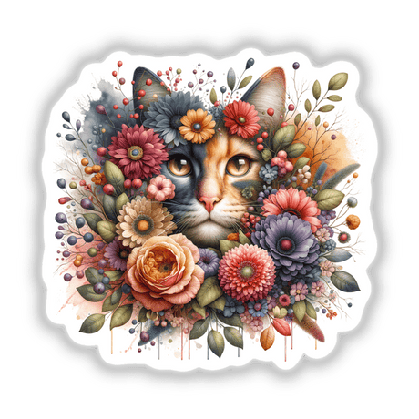 Cat Peeking Through Flowers PA20