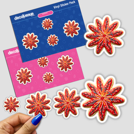 Sticker pack featuring a Firework Shaped Cookie with Colorful Icing Explosions design, held by a hand.