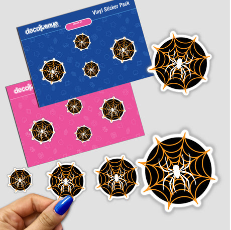 Spiderweb stickers featuring intricate spider web designs with spiders.