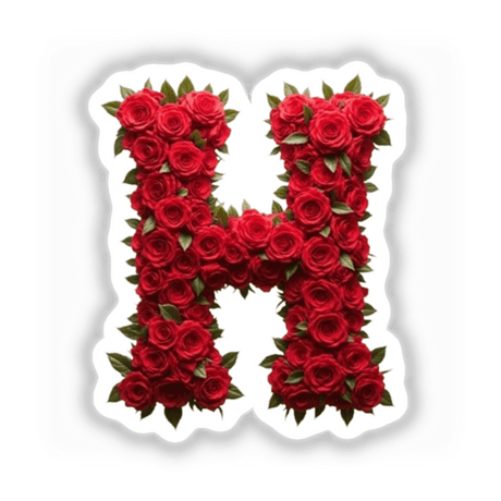 Elegant Floral Letter H Clipart - Downloadable Sticker with Commercial Rights: A letter H crafted entirely from intricately arranged red roses, available as either stickers or digital artwork.