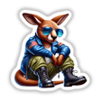 Cartoon kangaroo in aviator sunglasses and blue jacket, from Patriotic Leather Kangaroo Aviator Sunglasses collection, available as stickers or digital artwork.