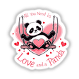 Valentine Panda: A charming cartoon panda joyfully swinging, available as a sticker or digital artwork. Perfect for adding playful, unique flair to your collection from Decal Venue.