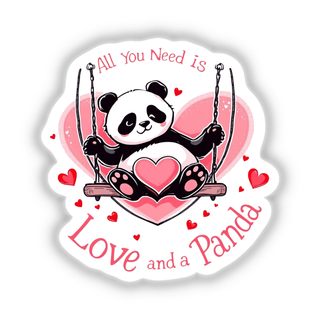 Valentine Panda: A charming cartoon panda joyfully swinging, available as a sticker or digital artwork. Perfect for adding playful, unique flair to your collection from Decal Venue.