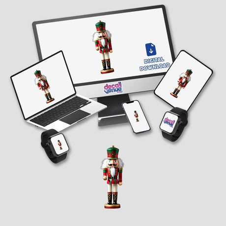 Christmas Nutcracker Envelope Seal Stickers – Classic Holiday Seals for Cards & Gifts featuring nutcracker designs on monitors and devices, showcasing unique sticker and digital artwork offerings from Decal Venue.