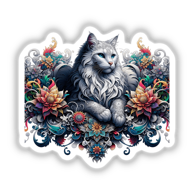 Cat Floral Gothic Tattoo Design PA27
