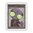 Office Zombie sticker featuring a cartoon zombie peering through a window, showcasing an amusing, artistic illustration. Ideal for fans of quirky and unique sticker designs from Decal Venue.