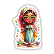 Fashionable Arabic Girl cartoon featuring glasses and a headscarf, available as stickers or digital artwork from Decal Venue.