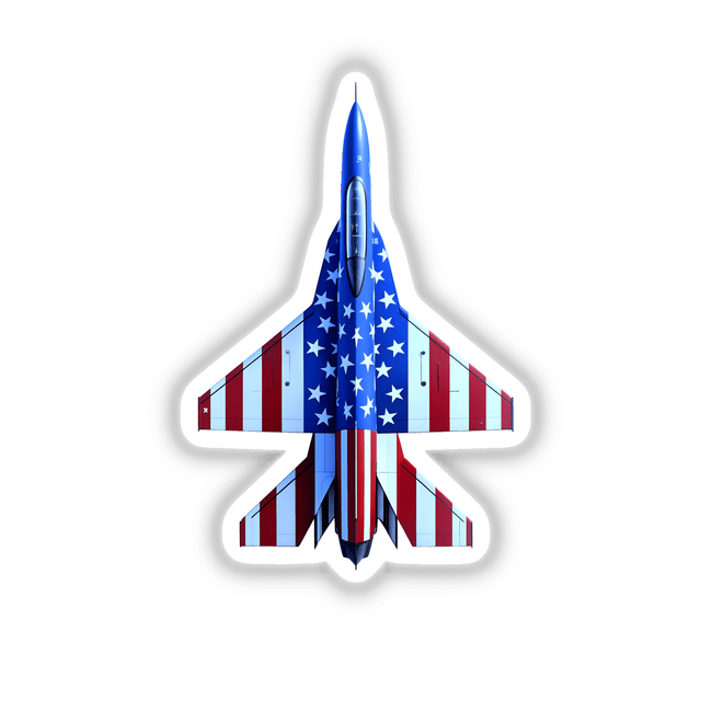 A Cool American Flag Fighter Jet sticker featuring stars and stripes design, available as unique decals or digital artwork, reflecting Decal Venue's distinctive collection.