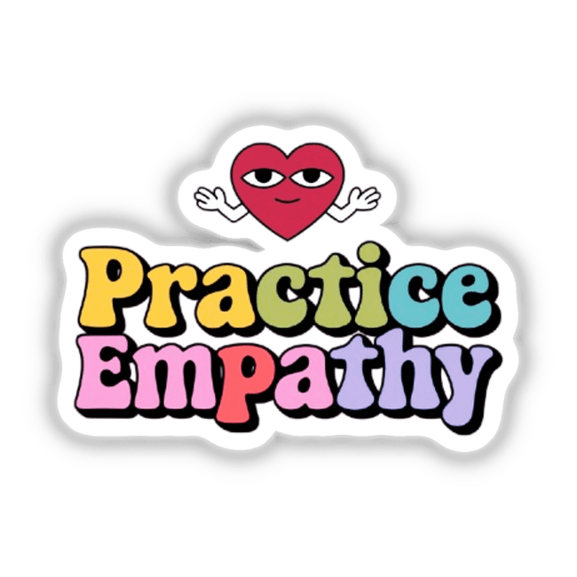 Practice Empathy logo featuring a heart and text, available as unique stickers or digital artwork from Decal Venue.