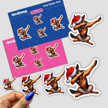 Dabbing German Shepherd in Santa Hat sticker pack, featuring cartoon dogs dabbing. Available as unique stickers or digital artwork from Decal Venue.