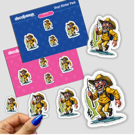 Sticker pack titled Papo de Pescador featuring cartoon characters, including men with fishing rods. Available as stickers or digital artwork.