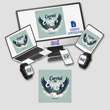 Carried on Eagles' Wings – Exodus 19:4 Christian Sticker or Clipart features a graphic of bird wings, suitable for use as stickers or digital artwork with commercial rights.