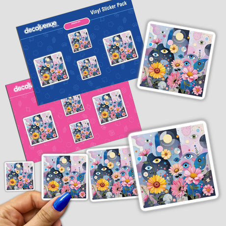 Blooming Vision: Stickers featuring whimsical flowers and eyes, perfect for adding a unique touch to your collection. Available as physical stickers or digital artwork.