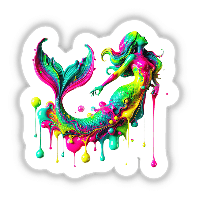 Psychedelic Neon Drip Mermaid - Vibrant Surreal Ocean Legend