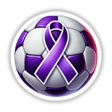 Soccer Ball Purple Ribbon: A football featuring a prominently tied purple ribbon, available as stickers or digital artwork.