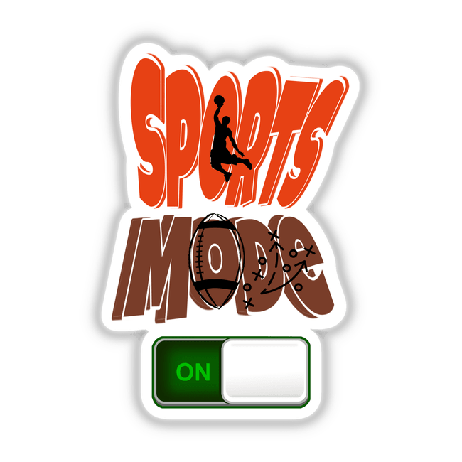 Sports Mode sticker featuring a man jumping with a basketball, a sports logo, and a football, perfect for athletics enthusiasts.