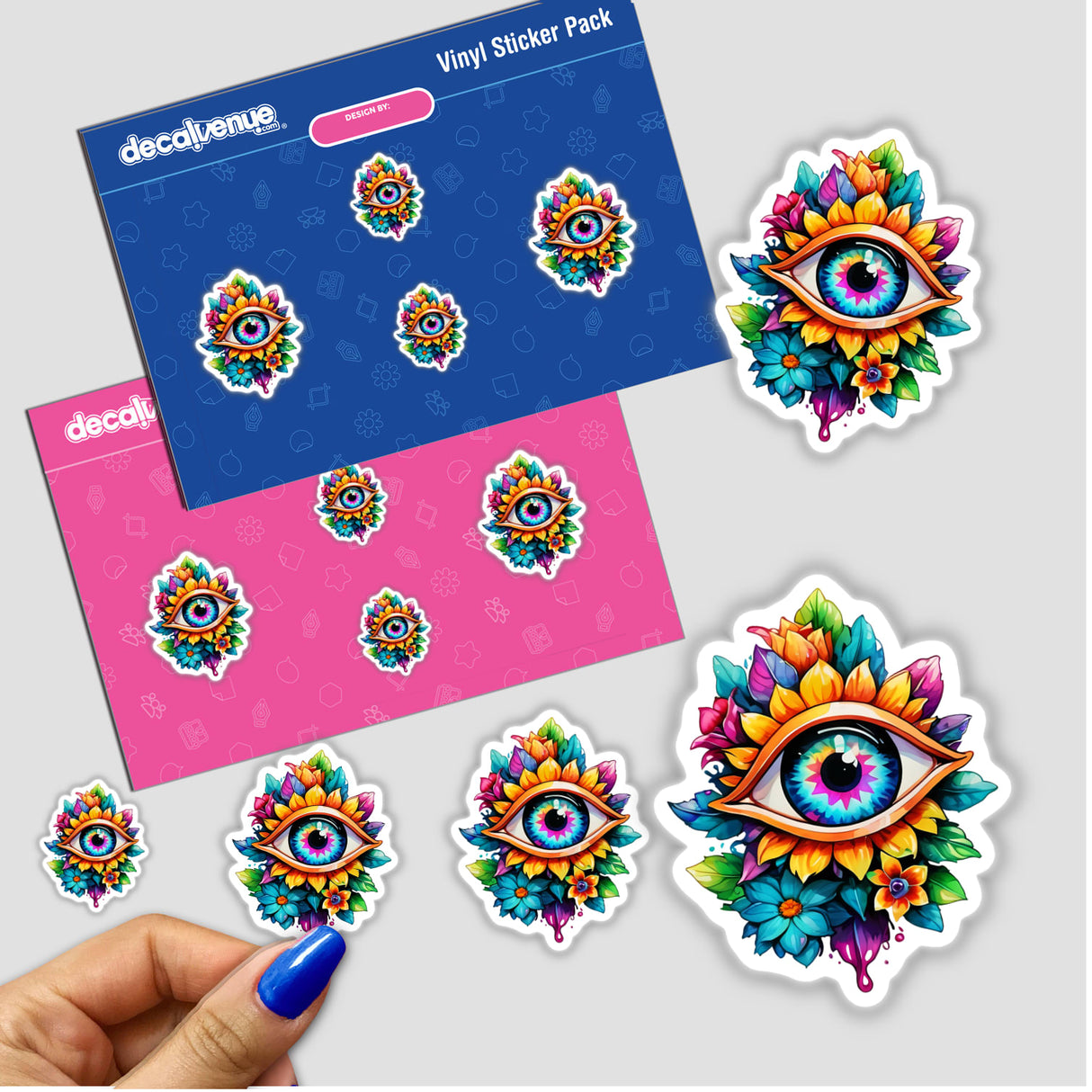 Floral Rainbow Third Eye: Sticker Design featuring a vibrant eye surrounded by intricate floral patterns.