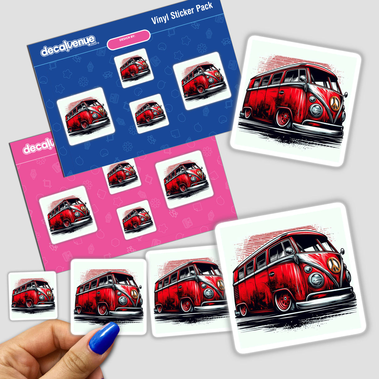 Iconic Red VW Bus Stickers - Stylish Digital Artwork for Expressing Your Love of Vintage Volkswagen Vehicles