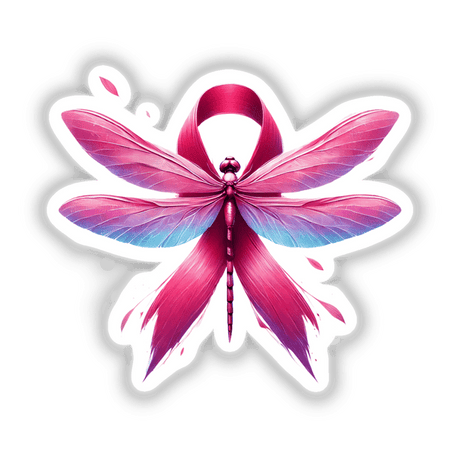 Dragonfly Pink Ribbon Breast Cancer sticker or digital artwork featuring a detailed pink and blue dragonfly with wings.