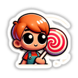 AI-generated art of a cartoon boy holding a lollipop, available as stickers or digital artwork from Decal Venue.