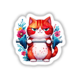 Fat Grumpy Cat Lifting Weights: Fun Sticker Design. A cartoon cat with a grumpy expression lifting a barbell, available as stickers or digital artwork.