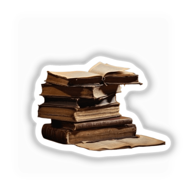 Ancient Books Stack Dark Academia Sticker, Clipart, Digital Download featuring a detailed illustration of a stack of old books, ideal for lovers of classic literature and vintage aesthetics.