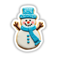 Cute Frosty the Snowman Festive Christmas Cookie with blue and white frosting, available as stickers or digital artwork.