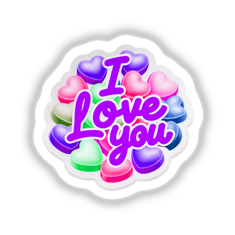 I Love You Valentine's Day Candy Hearts sticker featuring an array of heart-shaped candies on a plate, ideal for expressing love through unique sticker or digital artwork from Decal Venue.