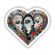 Abstract People in Love Heart Shaped artwork featuring intertwined faces, available as stickers or digital art.