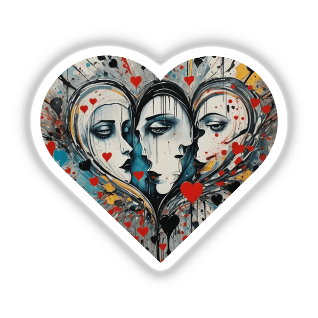 Abstract People in Love Heart Shaped artwork featuring intertwined faces, available as stickers or digital art.