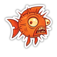 Cartoon-style Pufferfish sticker featuring sharp teeth and spikes, perfect for unique decoration or digital art projects from Decal Venue.