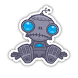 Sad Robot sticker featuring a cartoon robot with expressive blue eyes, perfect for adding a touch of whimsy to any surface. Ideal for fans of unique digital art from Decal Venue.