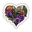 Gold Swirl Heart with Purple and Orange Roses features a heart adorned with roses and leaves, available as stickers or digital artwork, reflecting Decal Venue's unique artistic style.