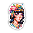 Alluring Egyptian Queen cartoon with flowers in her hair, available as stickers or digital artwork from Decal Venue.