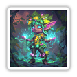 Forest Elf with Nature Magic and Glowing Vines: A cartoon character in a forest surrounded by plants and lights, available as stickers or digital artwork.