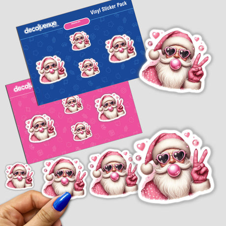 Retro Pink Christmas Santa Claus Blowing Bubble II sticker pack featuring Santa with pink sunglasses and bubble gum, available as stickers or digital artwork from Decal Venue.