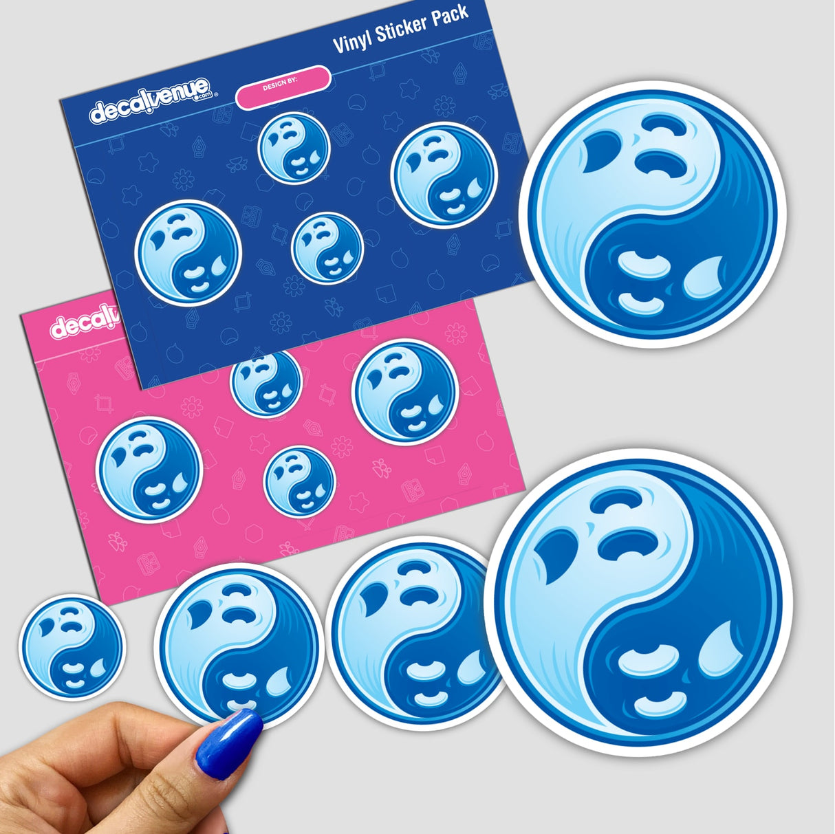 Ghost Yin Yang Blue sticker featuring a distinct blue and white yin yang design, available individually or in a pack, perfect for adding a unique touch to your collection.