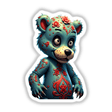 A Macabre Scary Bear cartoon with flowers, featuring a distinct bear character with artistic floral elements. Available as unique stickers or digital artwork from Decal Venue.