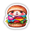 Cute Tiny Marmot Burger: Adorable and Delicious - a cartoon hamster nestled in a hamburger, available as stickers or digital artwork from Decal Venue.