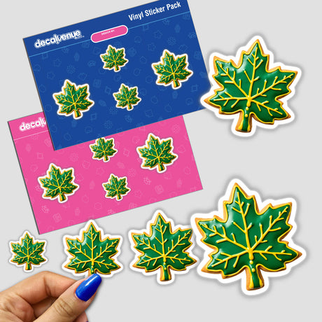 Leaf Shaped Cookie with Green Veins and Yellow Edges sticker, featuring intricate leaf details, showcasing unique botanical artistry perfect for decorating surfaces.