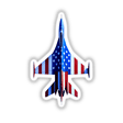 A Cool American Flag Fighter Jet depicted as a sticker or digital artwork, featuring bold star and stripe patterns in a unique design from Decal Venue.