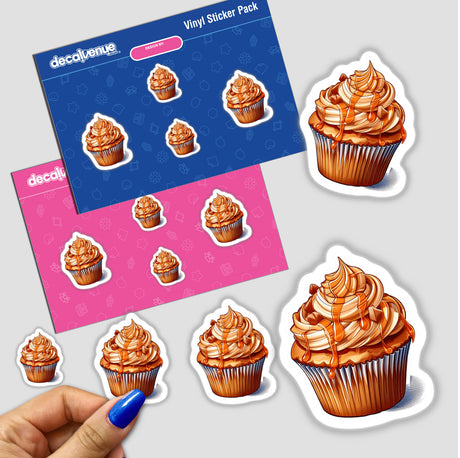 Delectable caramel cupcakes, artfully illustrated digital stickers for creative expression on Decal Venue's sticker pack.