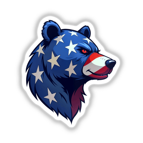 A Cool American Flag Bear with stars and stripes, available as stickers or digital artwork, showcasing a playful cartoon bear design.