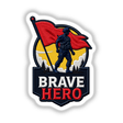 BRAVE HERO 0007 sticker or digital artwork featuring a logo of a soldier holding a flag, representing valor and patriotism.