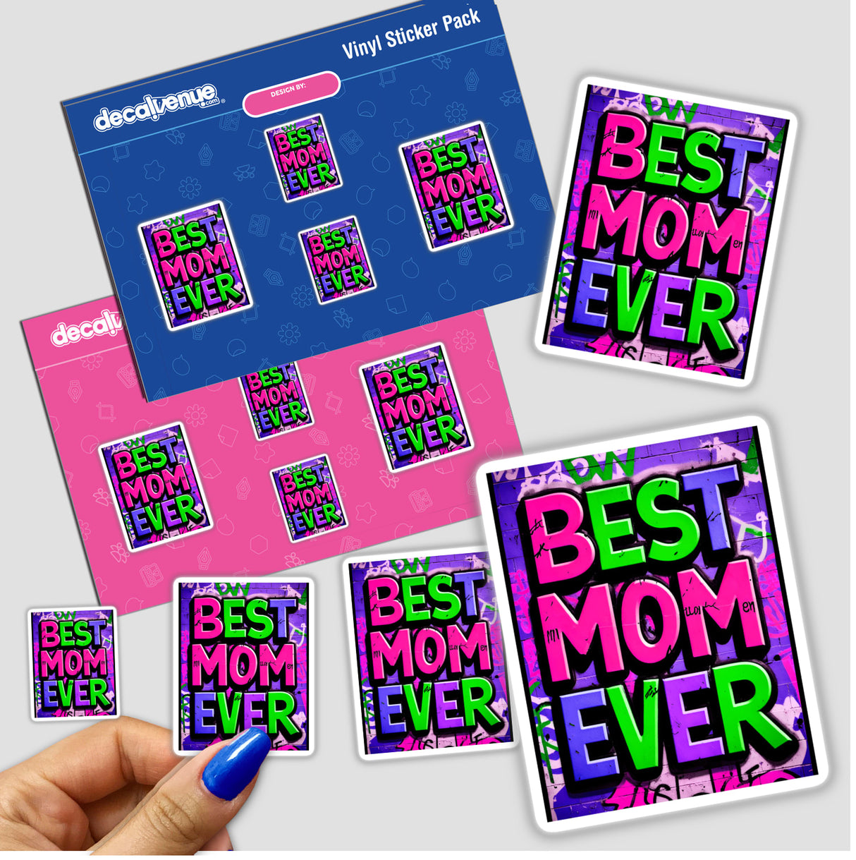 Stickers featuring Best Mom Ever text, showcasing unique and vibrant designs, available as both physical stickers and digital artwork.