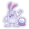 Cartoon Easter Bunny with egg basket sticker, perfect for festive decoration.