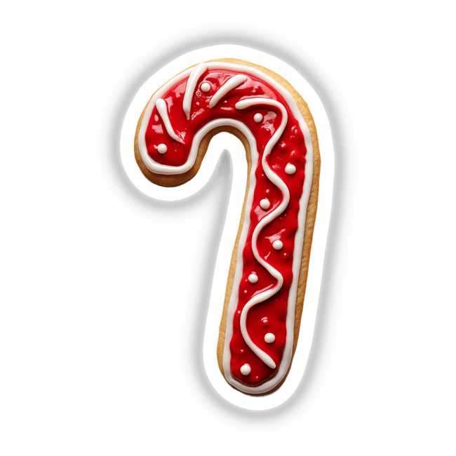 Cute Candy Cane Christmas Cookie Festive Holiday: a gingerbread candy cane with red icing, available as stickers or digital artwork from Decal Venue.