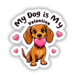 Valentine Dog Love: A cartoon dog holding a heart-shaped balloon, available as stickers or digital artwork from Decal Venue. Perfect for unique, charming expressions of affection.