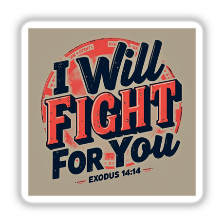 Inspirational Christian sticker featuring I Will Fight For You and Exodus 14:14, available as stickers or digital artwork, ideal for spiritual encouragement and personal reflection.